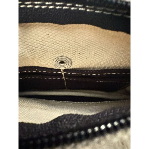 Lands' End Canvas Zippered Wristlet Zippered Pouch Cream and Navy Blue - Picture 6 of 9